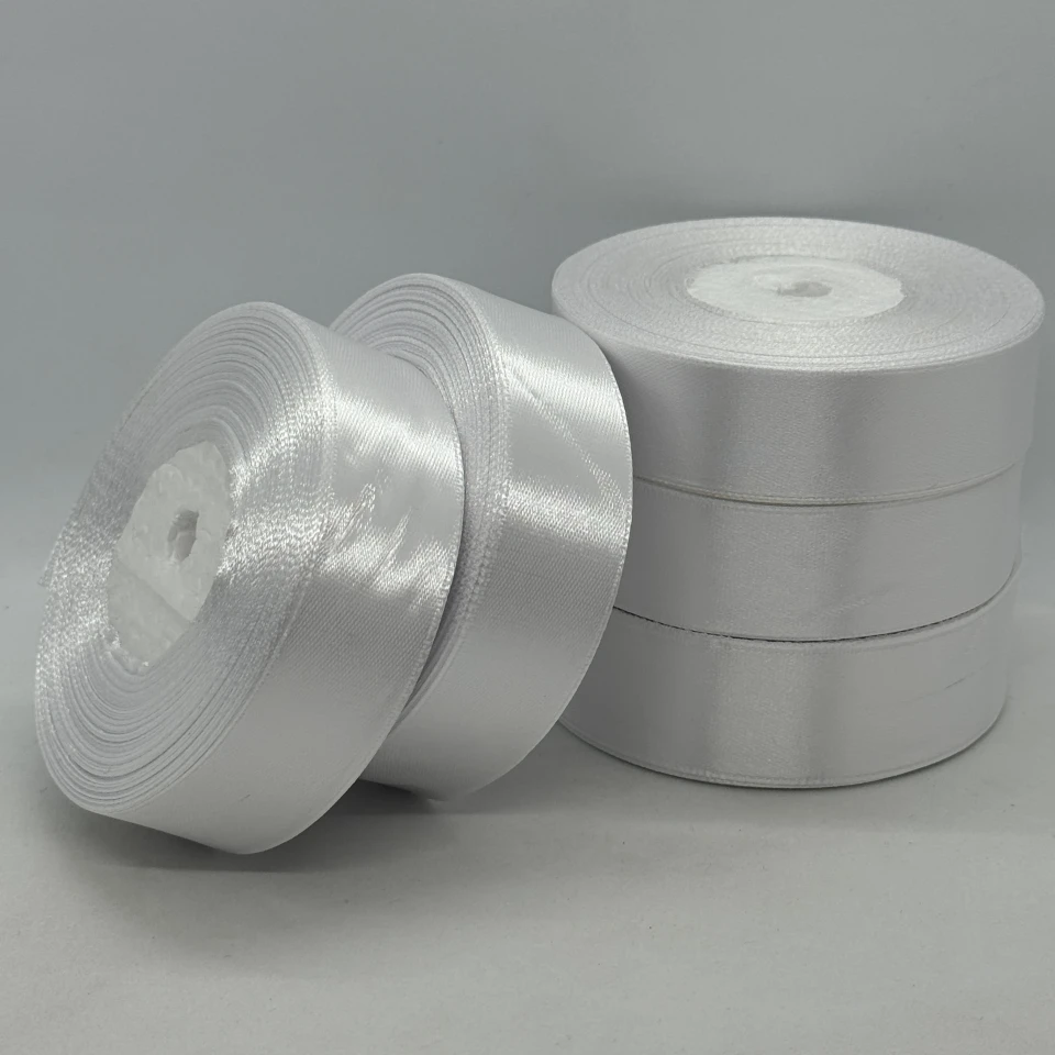 Стрічка атласна 2.5 см (5*36 ярдів), 01 білий