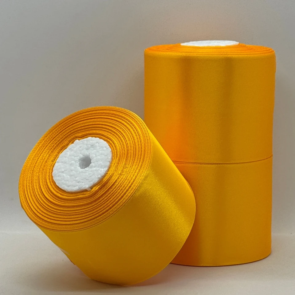 Стрічка атласна 7.5 см (3*36 ярдів), 16 темний жовтий