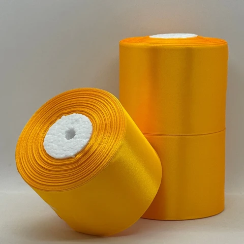 Лента атласная 7.5 см (3*36 ярдов), 16 тёмный жёлтый