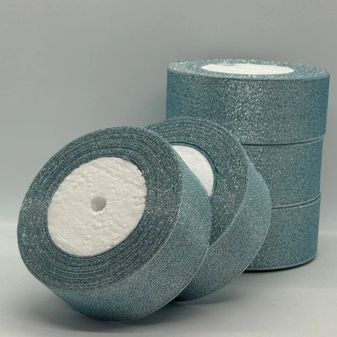 Лента парчовая 4 см (5*25 ярдов/ 22,75 м.), 70 голубой + серебро