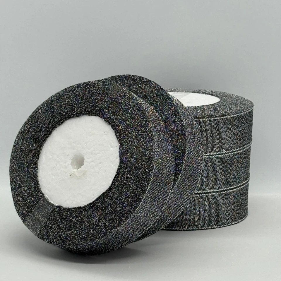 Тасьма парчева 2,5 см (5*25 ярдів/22,75 м.), 111 чорний + срібло