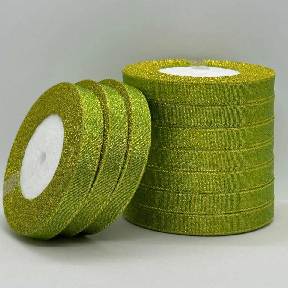 Тасьма парчева 1,2 см (10*25 ярдів/22,75 м.), 108 салатовий + золото