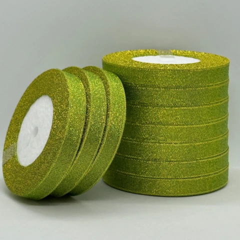 Тасьма парчева 1,2 см (10*25 ярдів/22,75 м.), 108 салатовий + золото