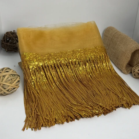 Бахрома танцювальна з паєткою 20 см (10 ярдів/9,14 м.), 28 темний золотий