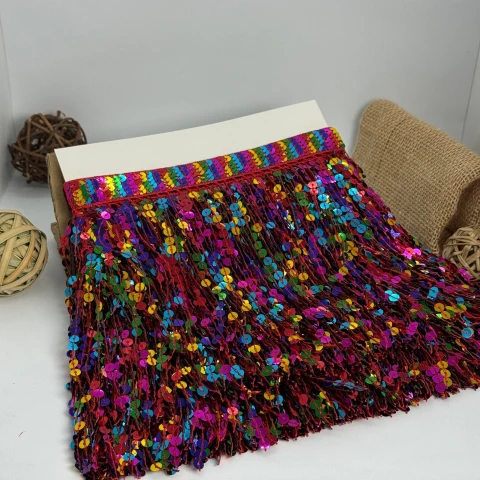 Бахрома танцювальна з паєтками 16 см (10 ярдів/9,14 м.), 11 кольоровий червоний