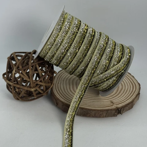 Стрічка оксамитова парча люрекс 1 см (25 ярдів/22,75 м.), 33 жовтий + чорний +золото + срібло