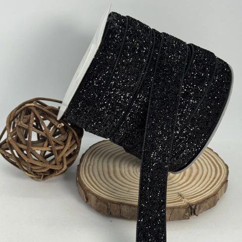 Лента бархатная парча люрекс 2 см (25 ярдов/22,75 м.), 08 черный