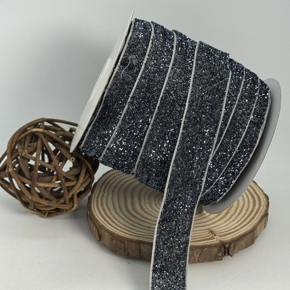 Стрічка оксамитова парча люрекс 2 см (25 ярдів/22,75 м.), 29 сірий