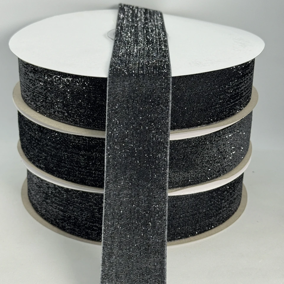 Стрічка оксамитова парча люрекс 3.8 см (25 ярдів/22,75 м.), 29 сірий