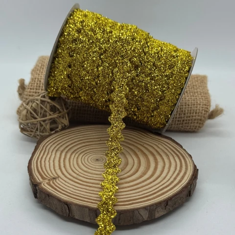 Стрічка вюнчик оксамитовий парча люрекс 1 см (25 ярдів/22,75 м.), 02 золотий