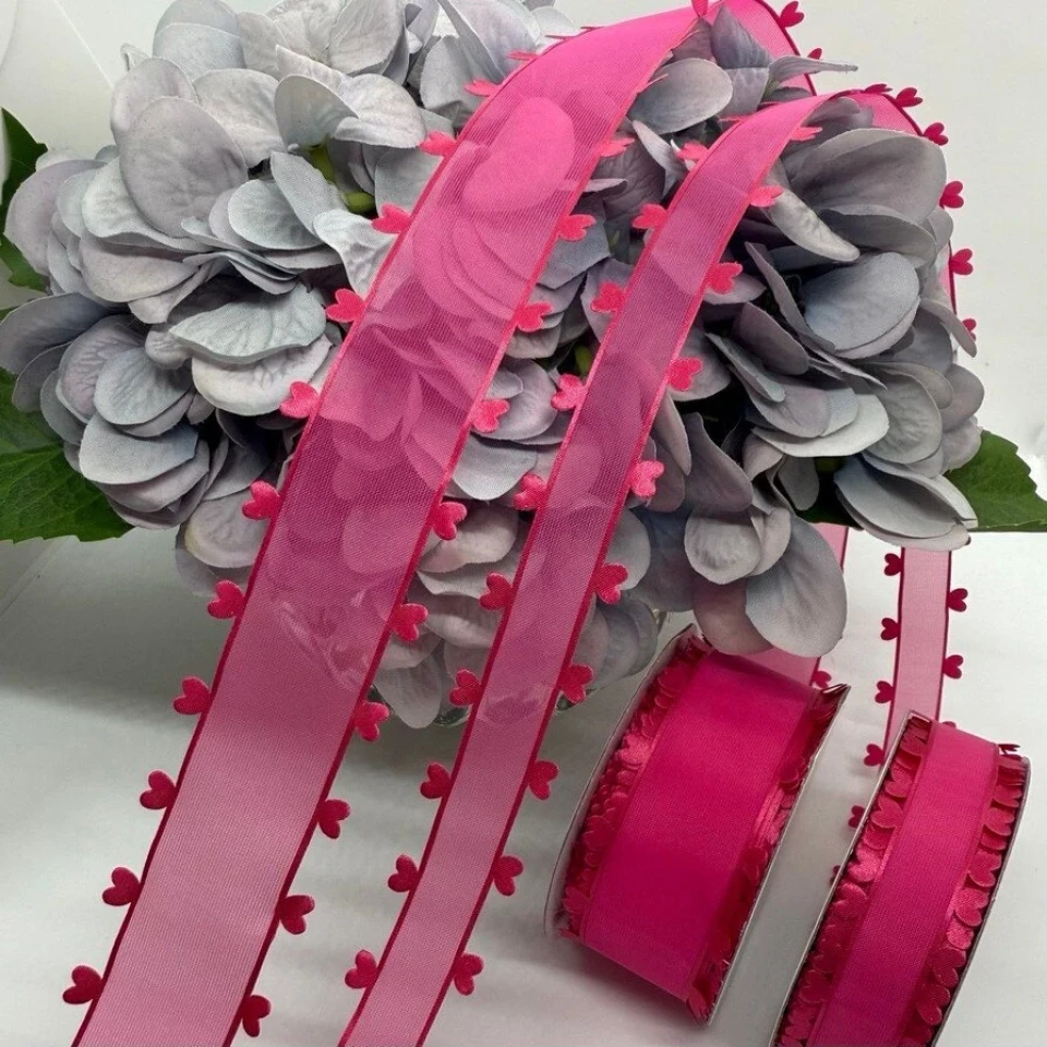 Стрічка декоративна з сердечками 2.5 см (5*20 ярдів/18,28 м.), малиновий