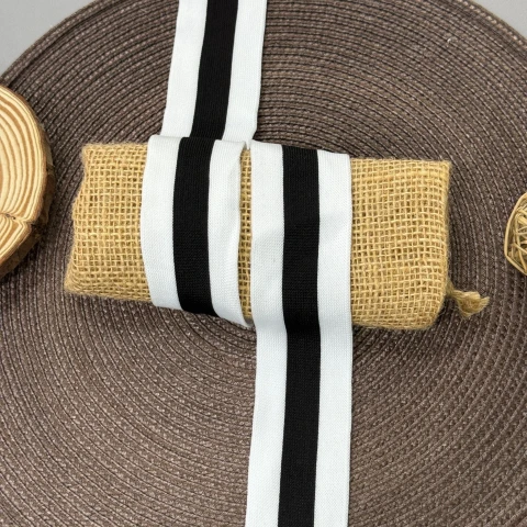 Лампас трикотажний D#8 4 см (50 м), білий+чорний 3