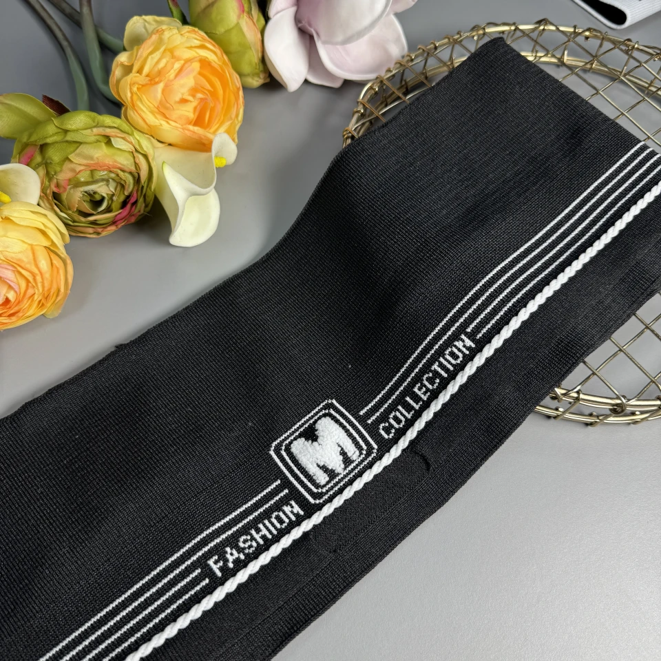 Пояс трикотажний довяз "М" FASHION COLLECTION (13 см*90 см), чорний+білий