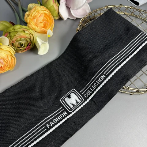 Пояс трикотажний довяз "М" FASHION COLLECTION (13 см*90 см), чорний+білий