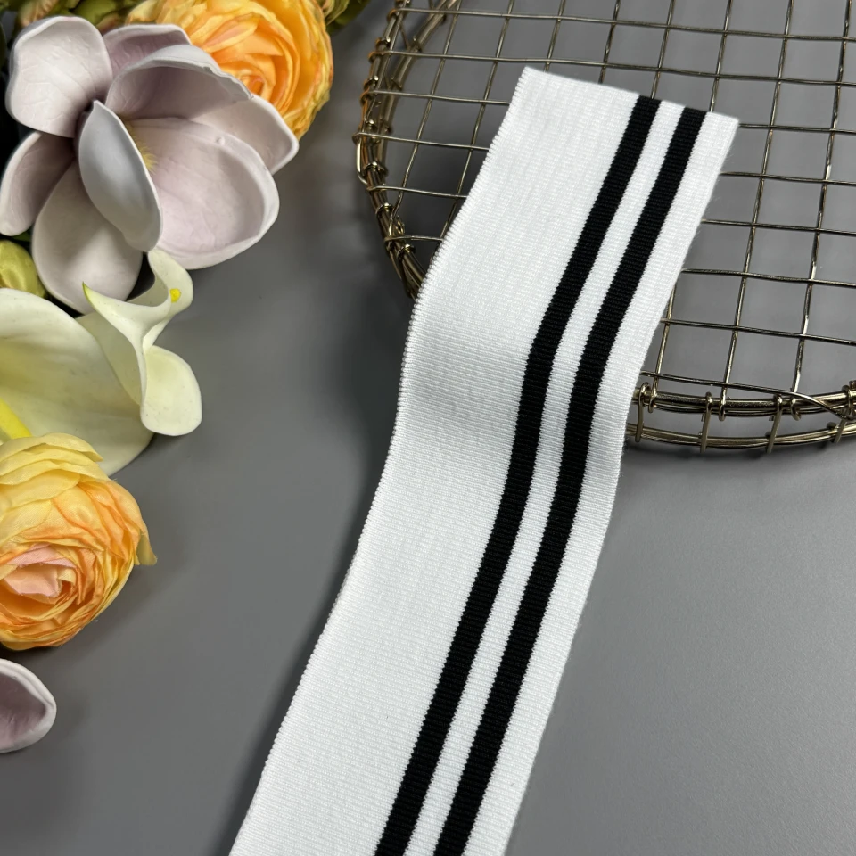 Довяз трикотажний бавовняний (6.5 см*120 см), білий+чорний