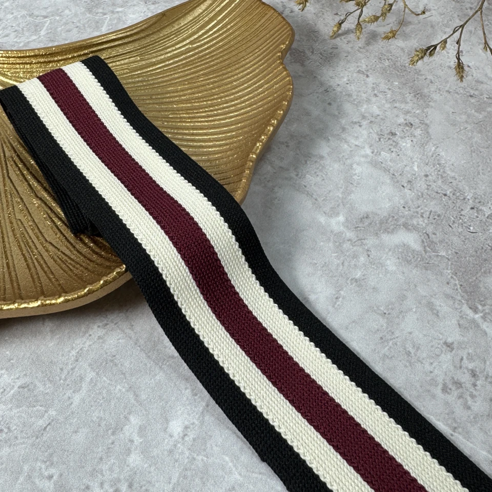 Лампас трикотажный 4 см «5 линий»(50 м), бордо+чёрный