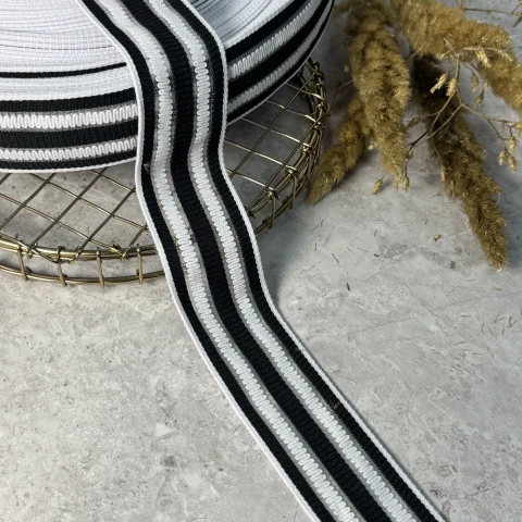 Тесьма трикотажная 4 см «зигзаг» (50 м), чёрный+белый