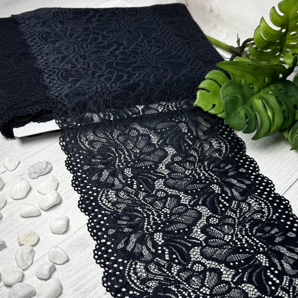 Мереживо стрейч (1122) 20,5 см (25 м.), чорний