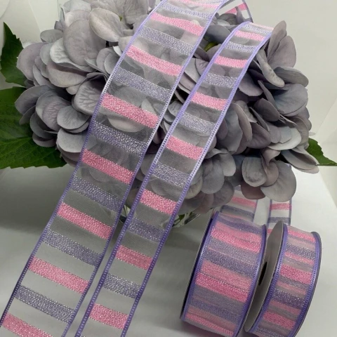 Стрічка декоративна органзова 4 см (5*20 ярдів/18,28 м.), №11 фіолетовий+рожевий