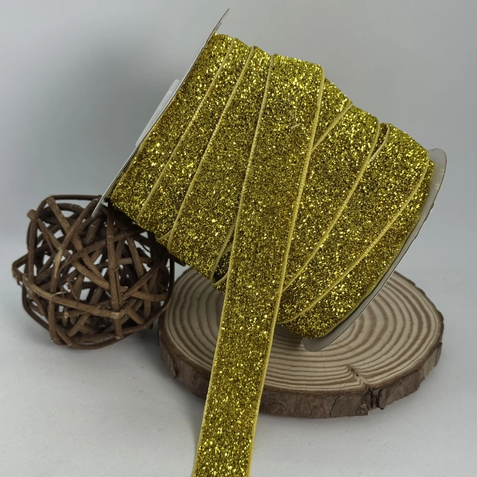 Стрічка оксамитова парча люрекс 2 см (25 ярдів/22,75 м.), 02 золото