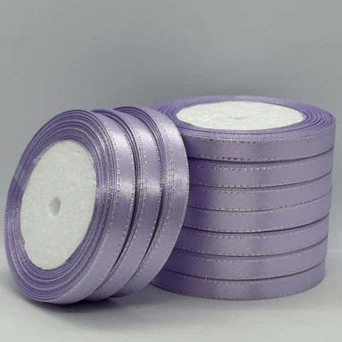 Стрічка атласна з люрекс 1 см+срібло (10*25 ярдів), 44 світло фіалковий