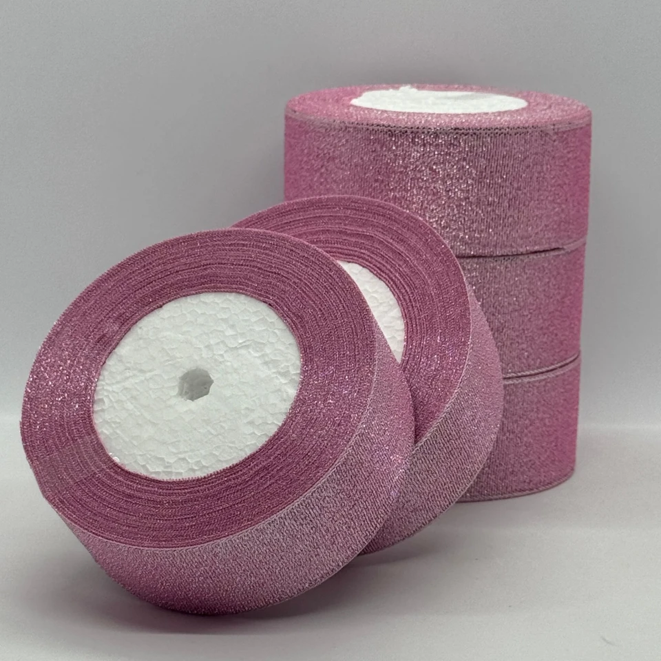 Тасьма парчева 4 см (5*25 ярдів/ 22,75 м.), 4 світло рожевий + срібло