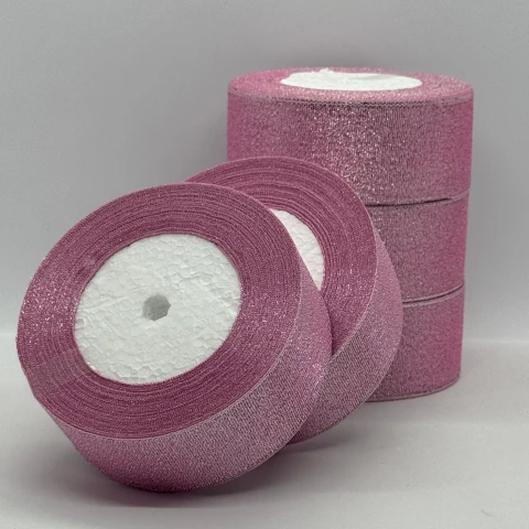 Лента парчовая 4 см (5*25 ярдов/ 22,75 м.), 4 светло розовый + серебро