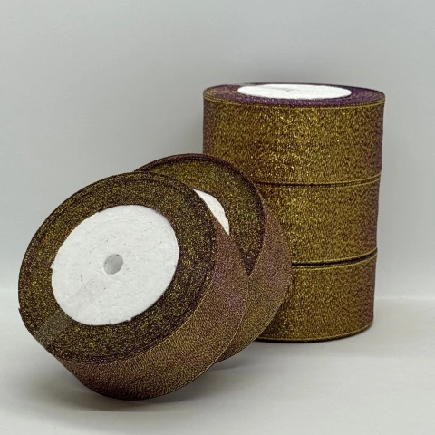 Лента парчовая 4 см (5*25 ярдов/ 22,75 м.), 46 баклажан + золото