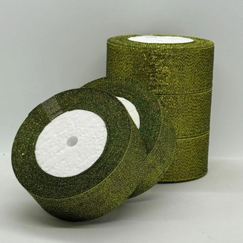 Лента парчовая 4 см (5*25 ярдов/ 22,75 м.), 77 тёмный зелёный + золото