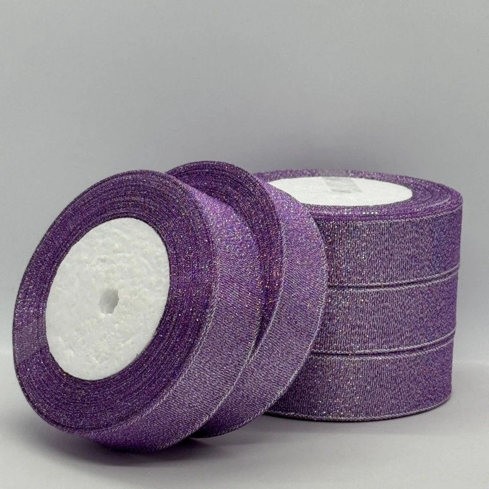 Тасьма парчева 2,5 см (5*25 ярдів/22,75 м.), 69 фіолетовий + срібло