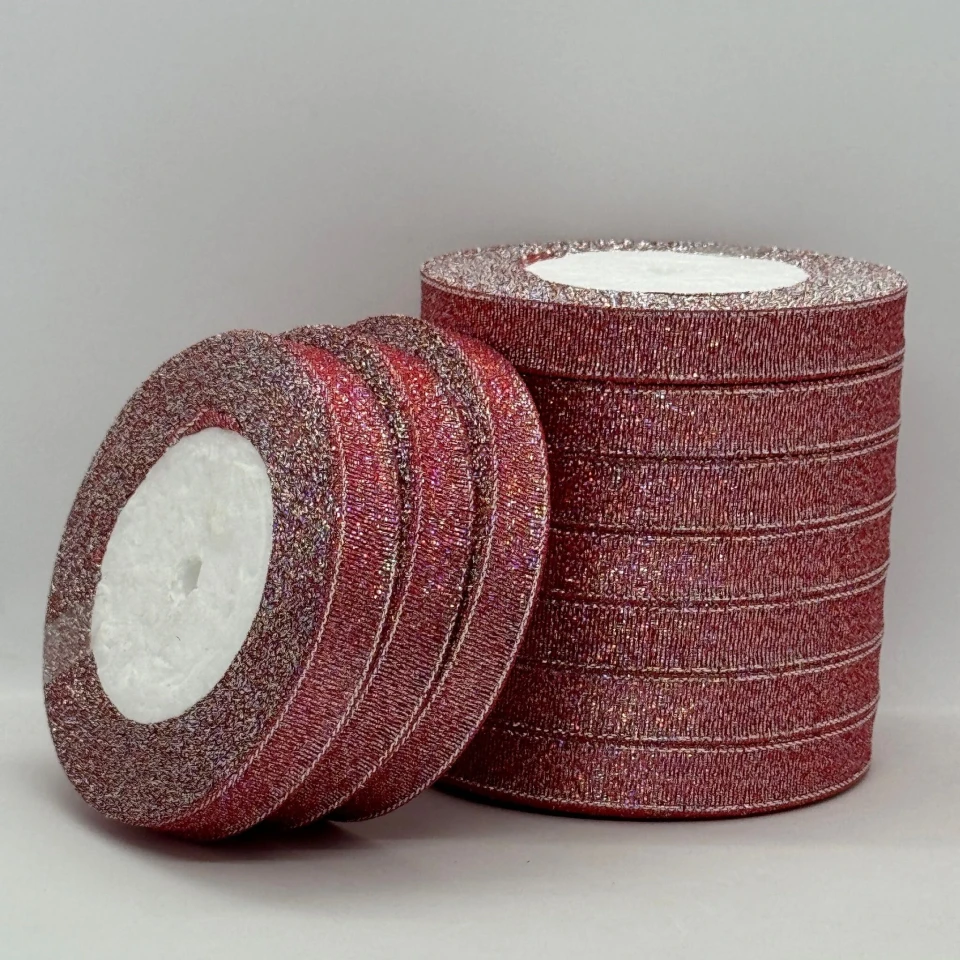 Тасьма парчева 1,2 см (10*25 ярдів/22,75 м.), 65 червоний + срібло