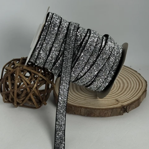 Лента бархатистая парча люрекс 1 см (25 ярдов/22,75 м.), 17 серебро + черный