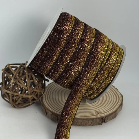 Стрічка оксамитова парча люрекс 2 см (25 ярдів/22,75 м.), 31 коричневий + золото