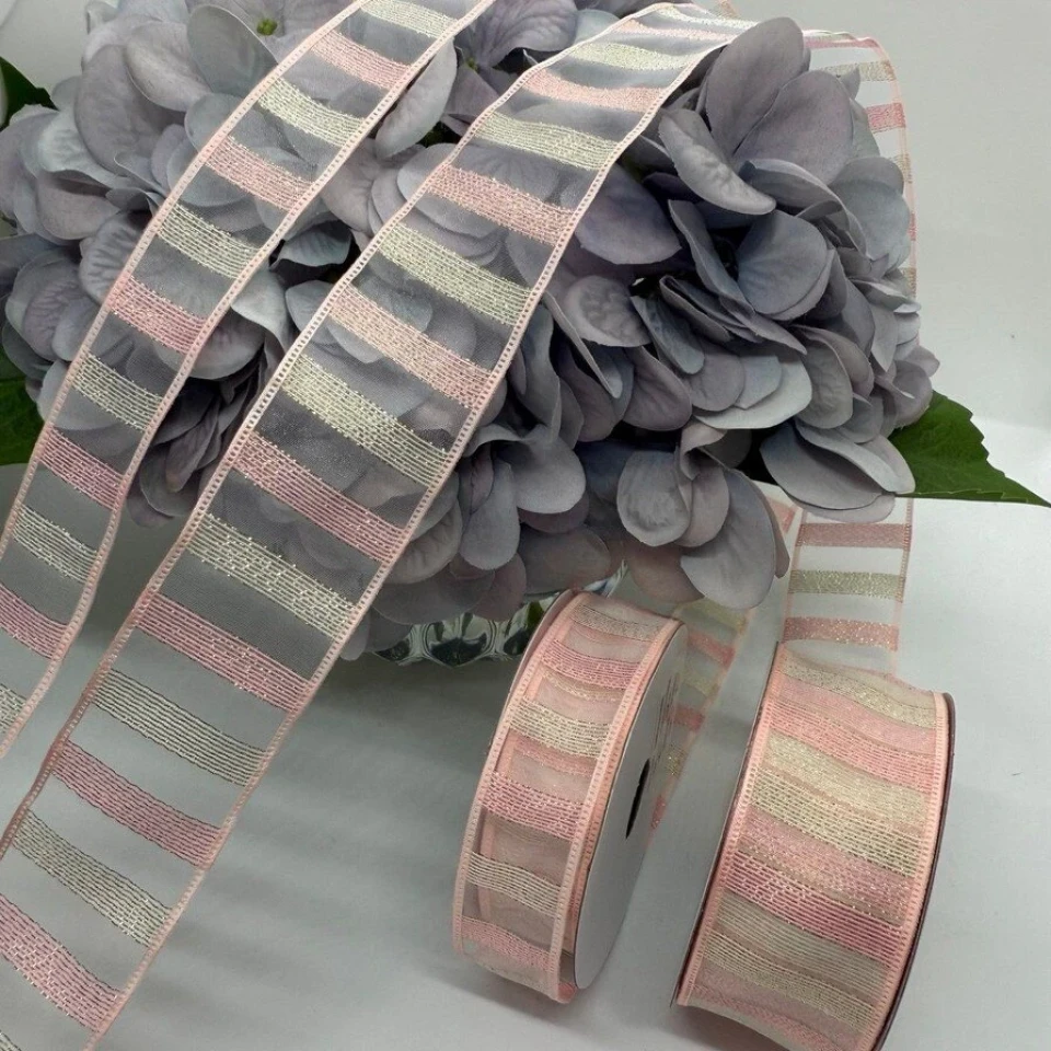 Стрічка декоративна органзова 2.5 см (5*20 ярдів), №6 персик+молочний