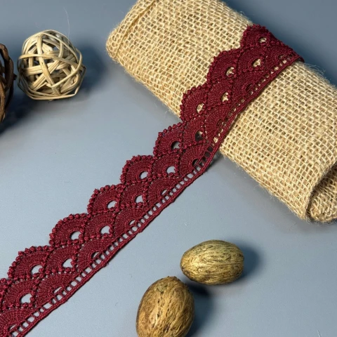 Мереживо поліестер 2 4 см.(19.7 метрів), бордовий (19.7 метрів)