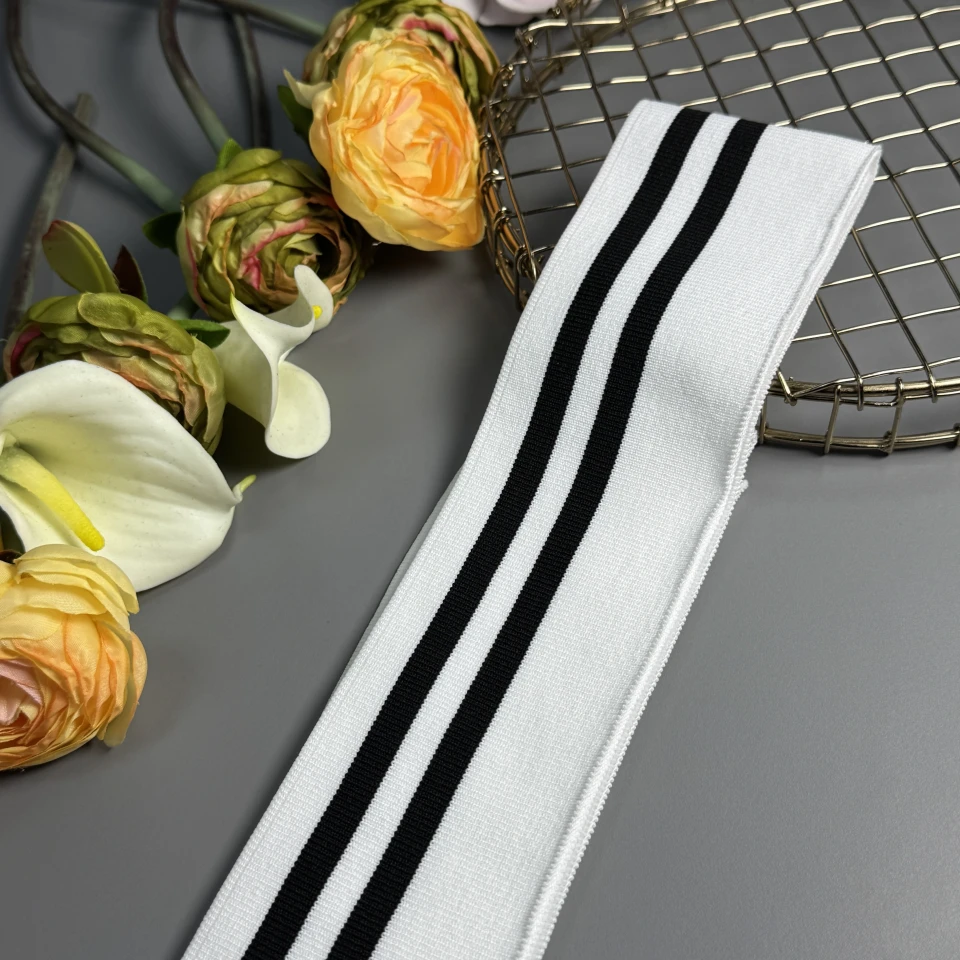 Довяз трикотажний поліестровий (6.5 см*120 см), білий+чорний дві полоси