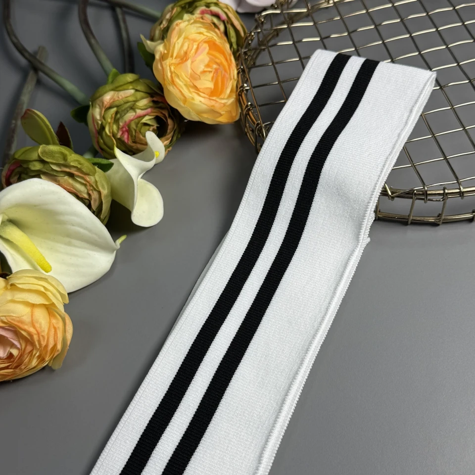 Довяз трикотажний поліестровий (6.5 см*120 см), білий+чорний дві полоси