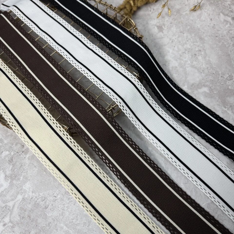 Лампас трикотажный 4 см «двойной акцент»(50 м), молочный