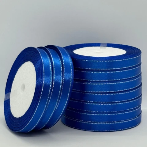 Стрічка атласна з люрекс 1 см+срібло (10*25 ярдів), 40 електрик