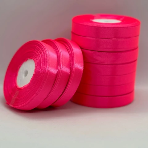 Лента атласная 1.2 см (10*36 ярдов), 14 неон розовый