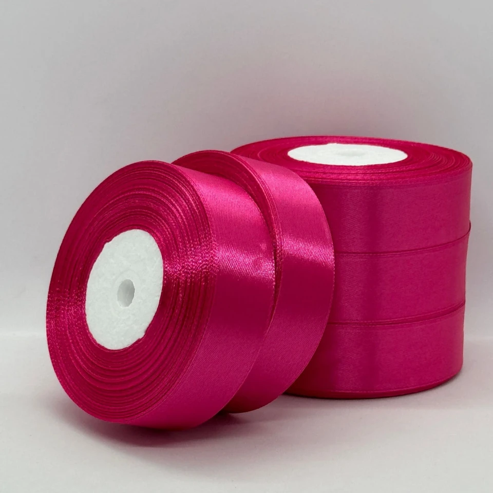 Стрічка атласна 2.5 см (5*36 ярдів), 130 горячо-рожевий