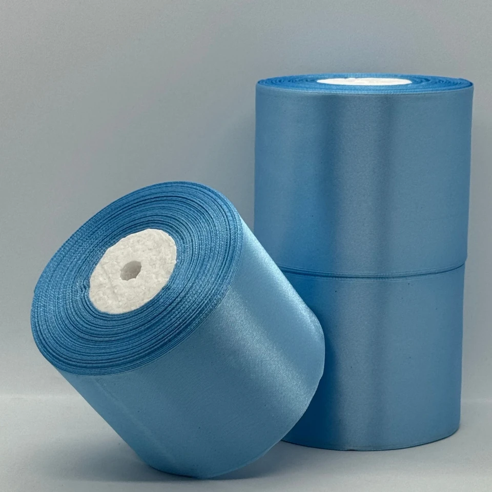 Стрічка атласна 7.5 см (3*36 ярдів), 187 блакитний