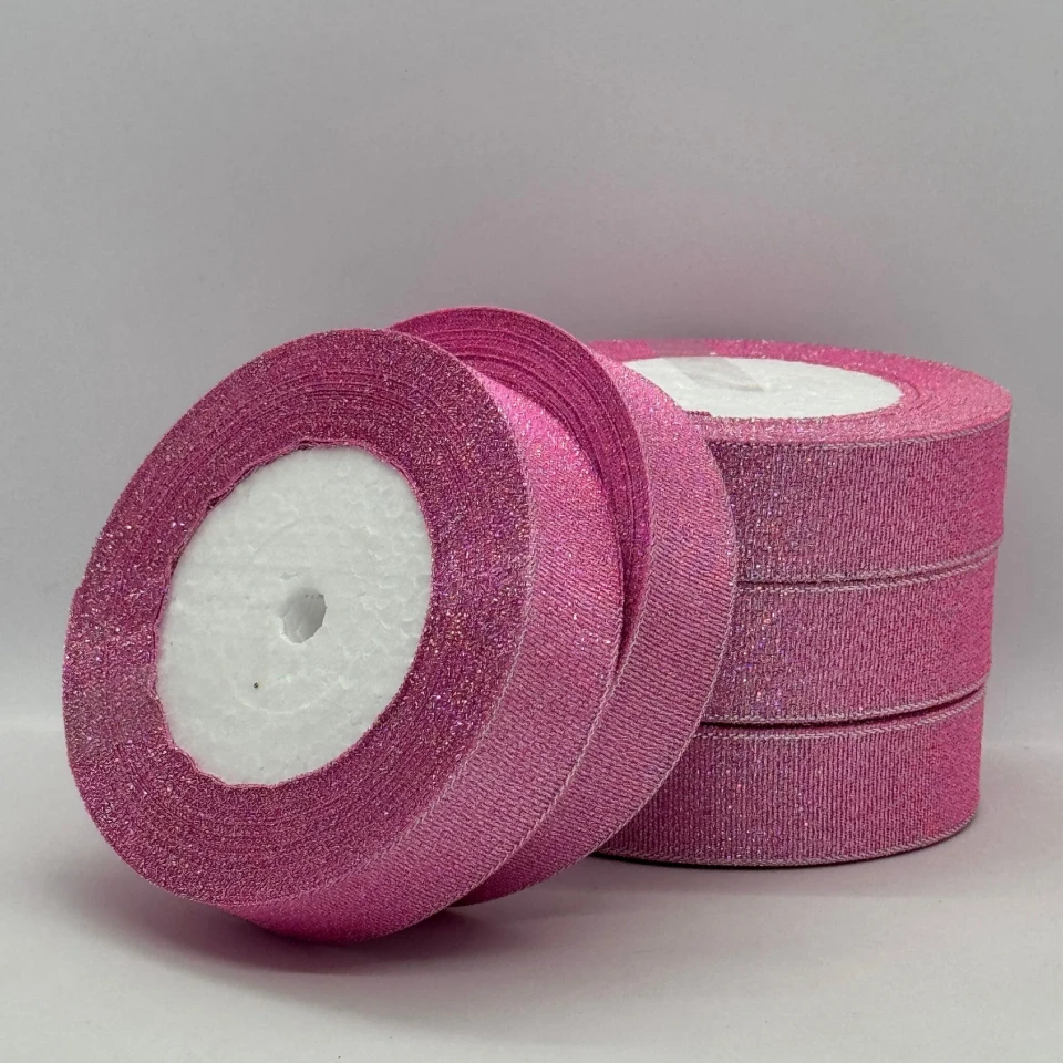 Тасьма парчева 2,5 см (5*25 ярдів/22,75 м.), 45 рожевий + срібло