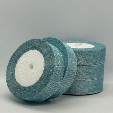 Тасьма парчева 2,5 см (5*25 ярдів/22,75 м.), 70 блакитний + срібло