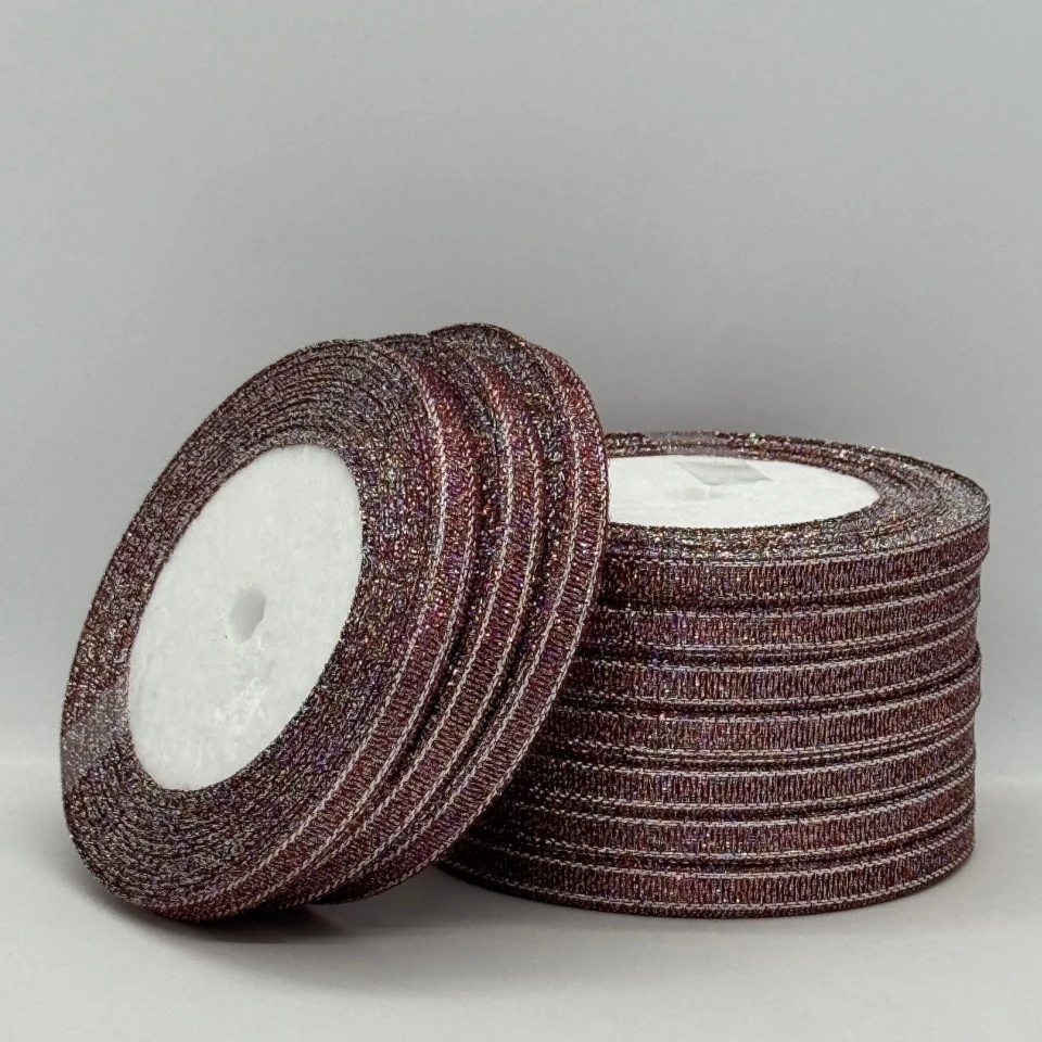 Тасьма парчева 0,6 см (10*25 ярдів/22,75 м.), 28 баклажан + срібло