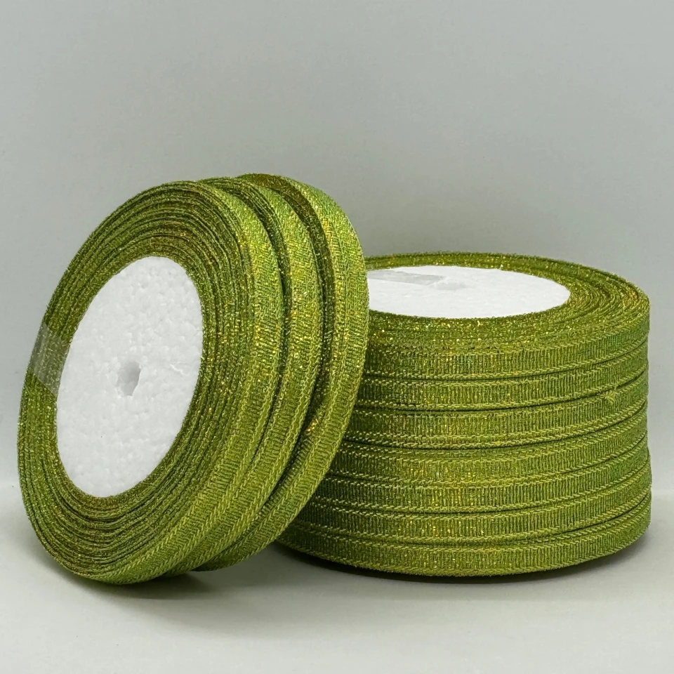 Тасьма парчева 0,6 см (10*25 ярдів/22,75 м.), 108 салатовий +золото