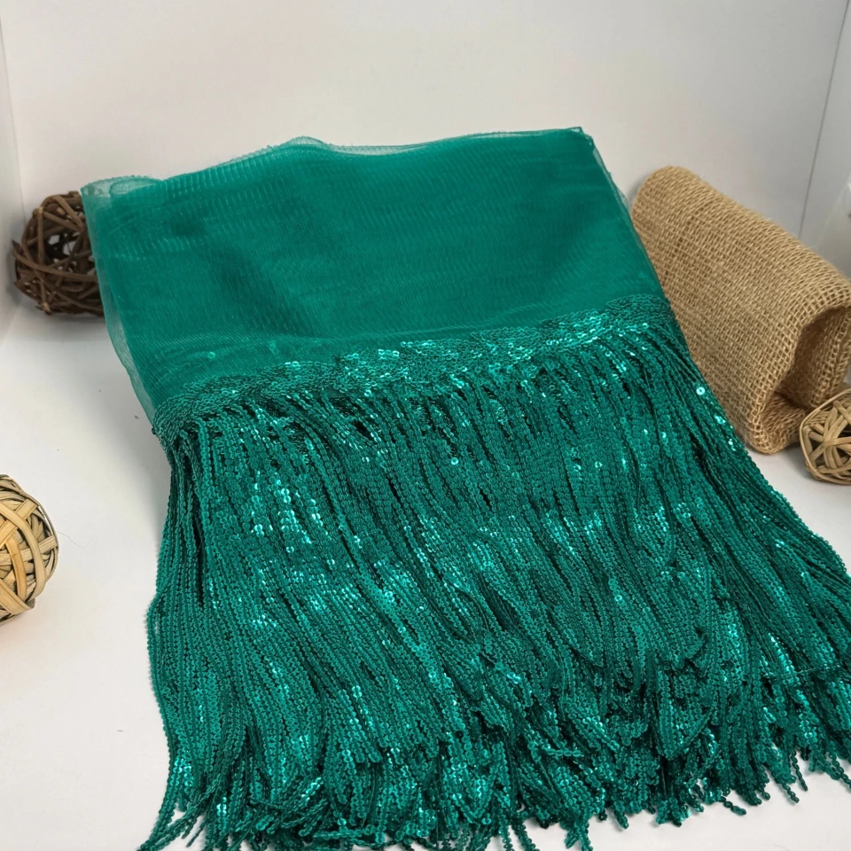 Бахрома танцювальна з паєткою 20 см (10 ярдів/9,14 м.), 20 темний зелений