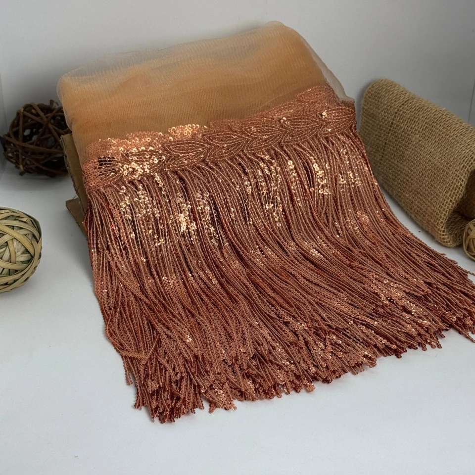 Бахрома танцювальна з паєткою 20 см (10 ярдів/9,14 м.), 30 рожеве золото