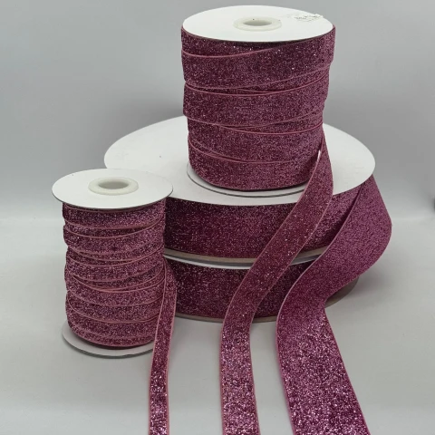 Лента бархатистая парча люрекс 1 см (25 ярдов/22,75 м.), 18 розовый