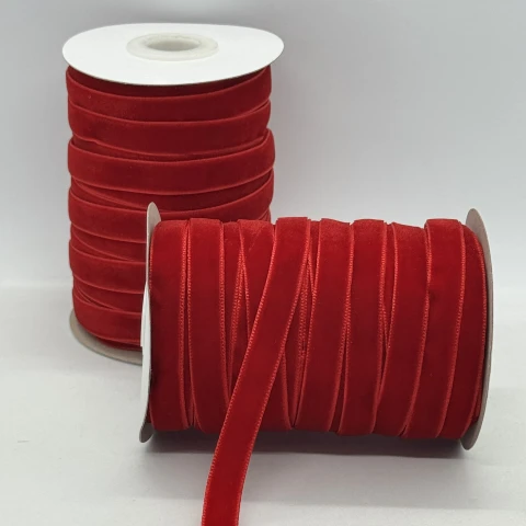 Стрічка оксамит 1 см (25 ярдів/22,75 м.), 41 червоний